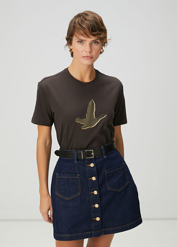 Beymen Club Kahverengi Gold Şeritli Kaz Logolu T-shirt - 1