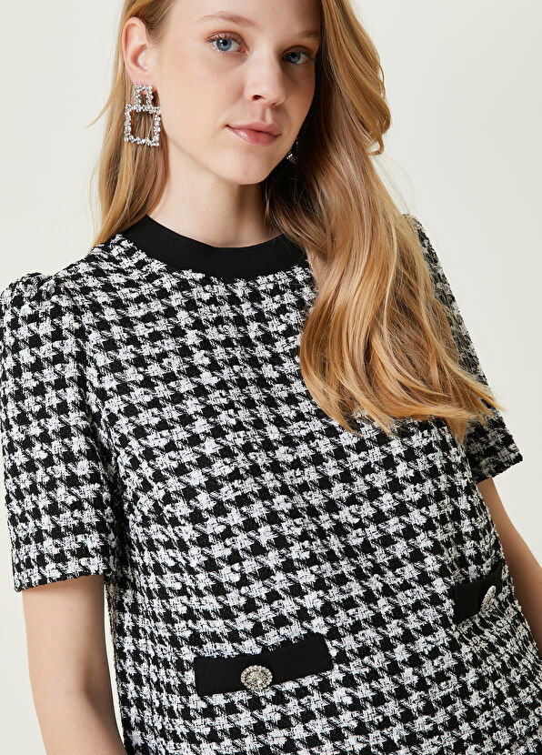 Beymen Club Siyah Beyaz Desenli Tweed Bluz - 4