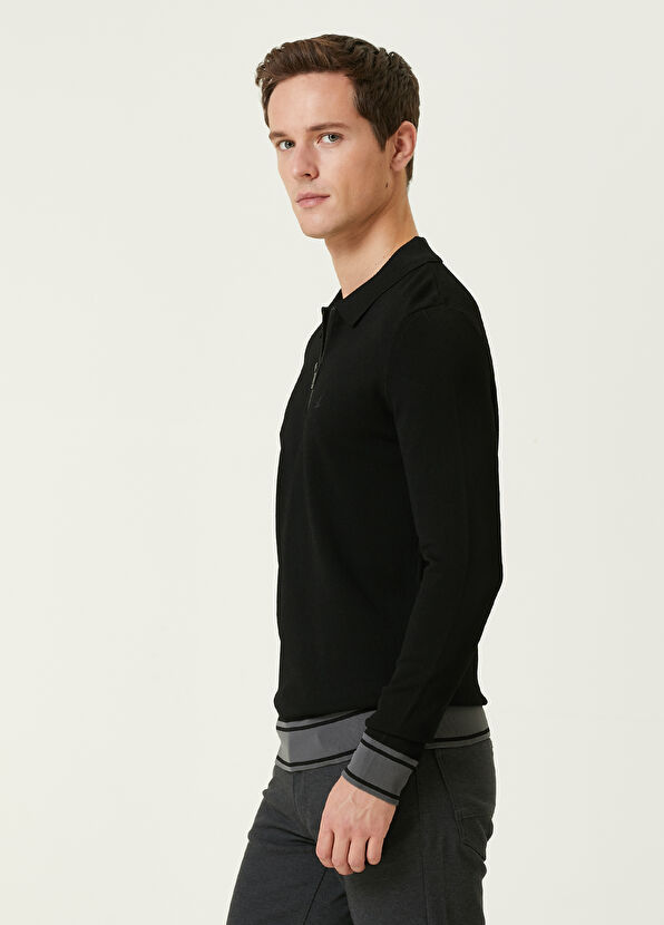 Beymen Club Siyah Polo Yaka Logo Nakışlı Triko - 4