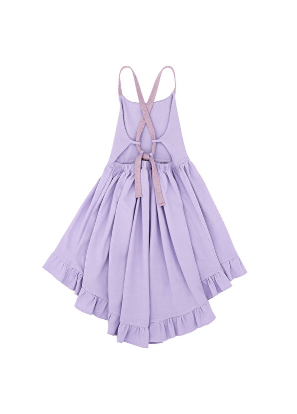 Lila Simli Askılı Sırt Dekolteli Kız Çocuk Elbise - Görsel 4