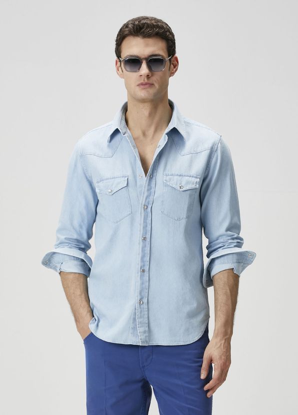 Tom Ford Açık Mavi Western Denim Gömlek - 3