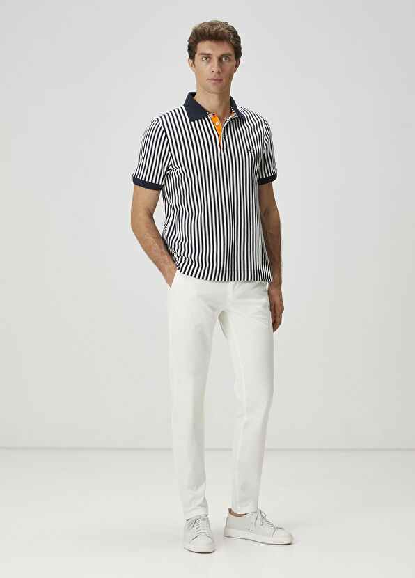 Beymen Club Navy Blue Striped Patterned Polo T-Shirt - 3