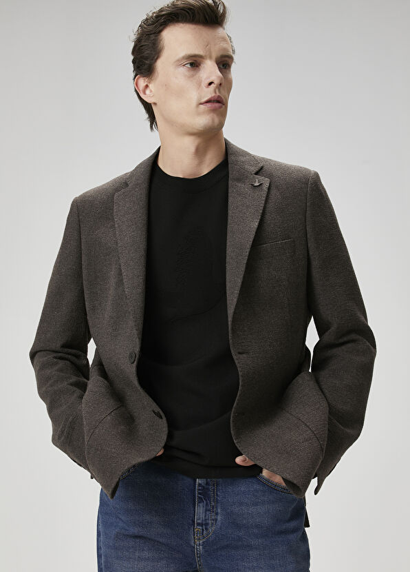 Beymen Club Kahverengi Crinkle Dokulu Yün Ceket - 1