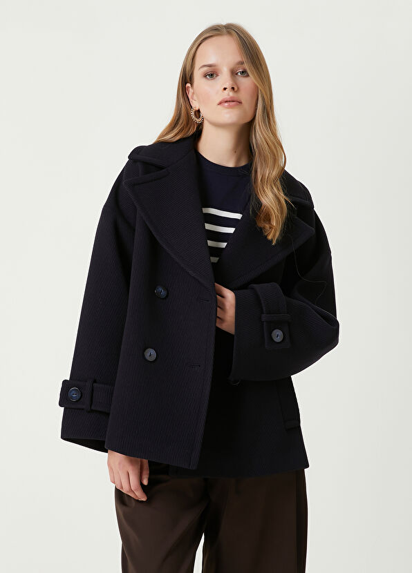 Beymen Club Lacivert Kruvaze Yün Kaban - 1