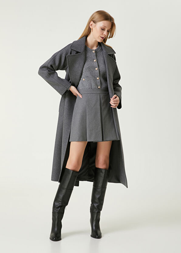 Beymen Club Grey Melange Pleated Mini Skirt - 1