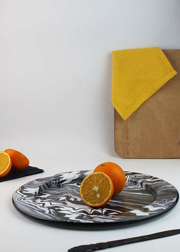 Elif Emaye Black Marble Patterned Enamel Supla - 2