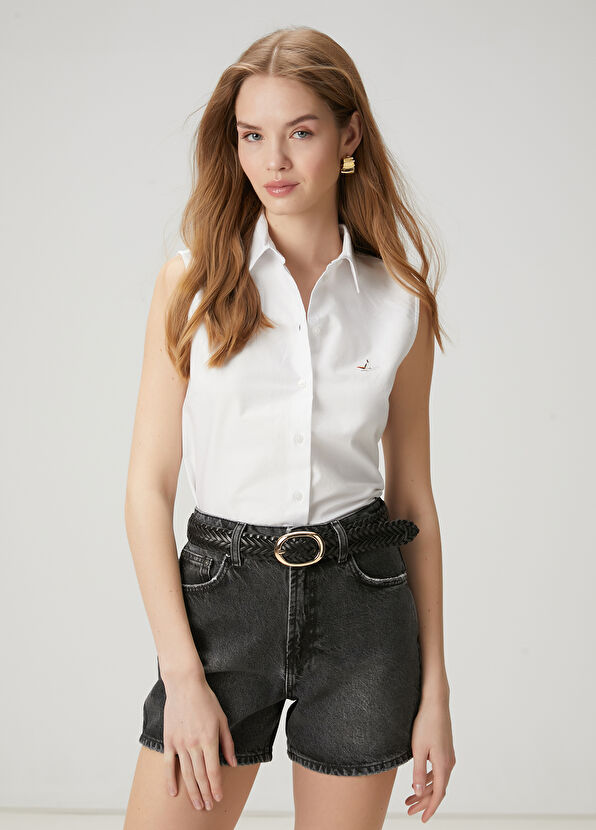 Beymen Club Off-White Sleeveless Oxford Shirt - 1