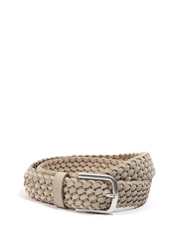 Beymen Club Beige Braided Men's Suede Belt - 1