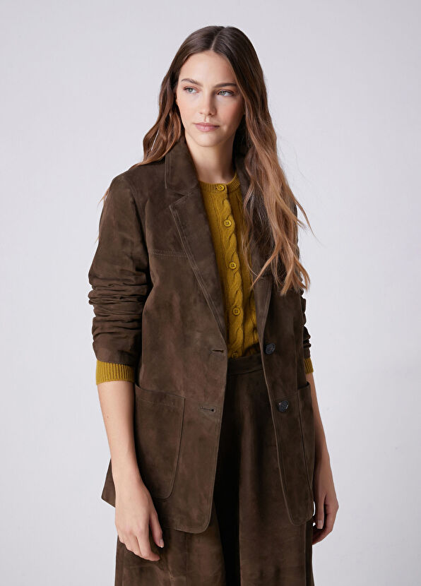 Beymen Club Dark Khaki Classic Suede Jacket - 4