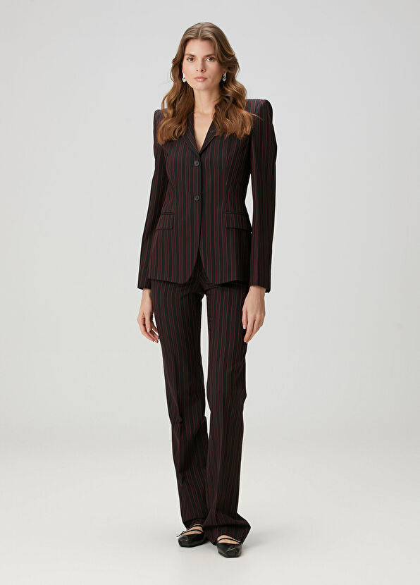 McQueen Bordo Siyah Çizgili Yün Pantolon - 1