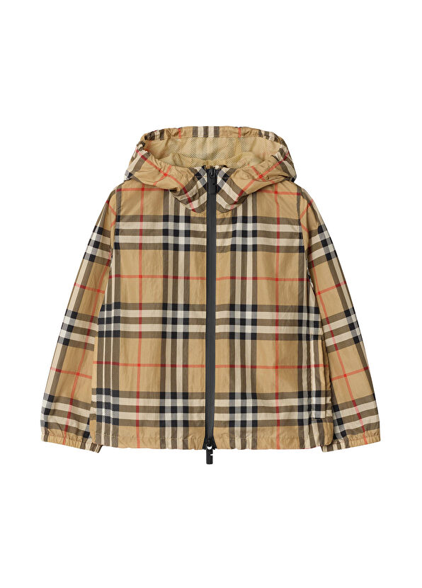 Resim Cassius Check Nylon Kapüşonlu Bej Unisex Çocuk Mont 