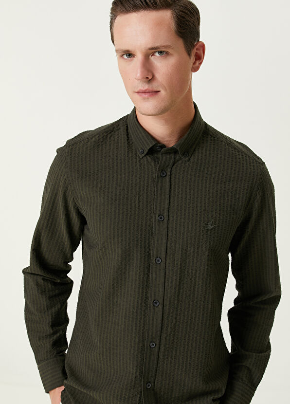 Beymen Club Slim Fit Khaki Embossed Textured Shirt - 2