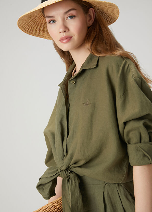 Beymen Club Oversize Khaki Linen Shirt - 1