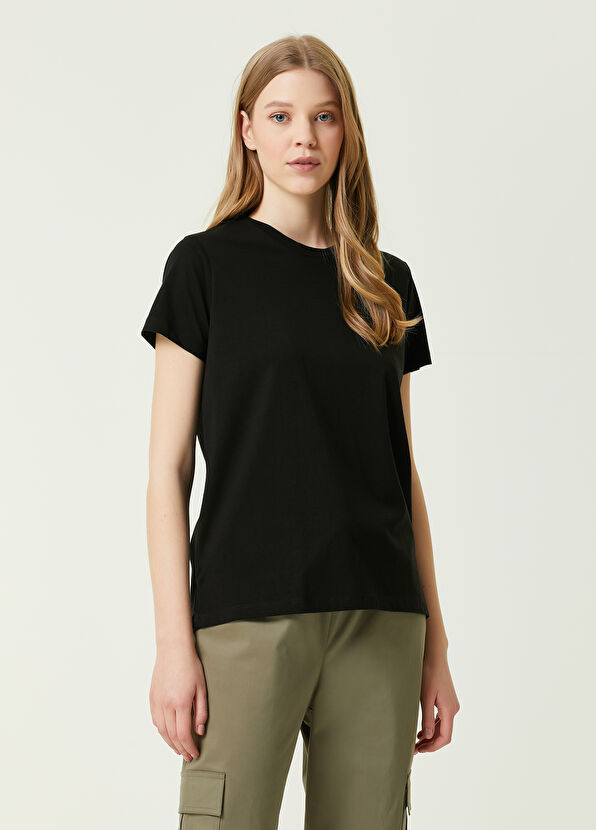 Beymen Club Siyah Bisiklet Yaka Dökümlü T-shirt - 1