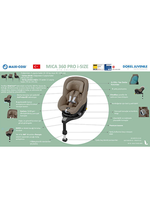 Maxi-Cosi Mica 360 Pro I-Size SlideTech with Glider Isofix Rotatable Reclinable Authentic Graphite Car Seat for Babies - 4
