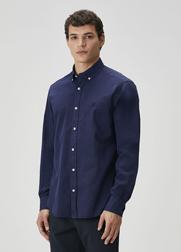 Beymen Club Comfort Fit Lacivert Gabardin Doku Gömlek - 4