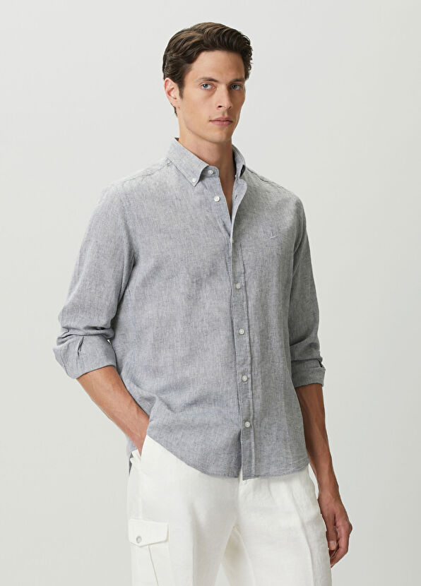 Beymen Club Comfort Fit Grey Linen Shirt - 1