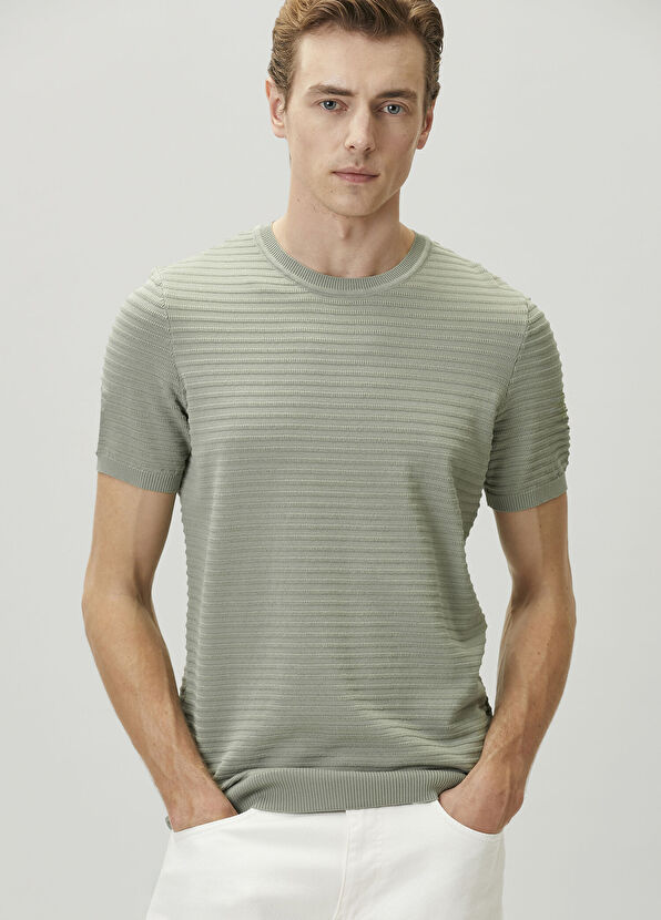 Beymen Club Green Knitted Textured Short Sleeve Sweater - 1