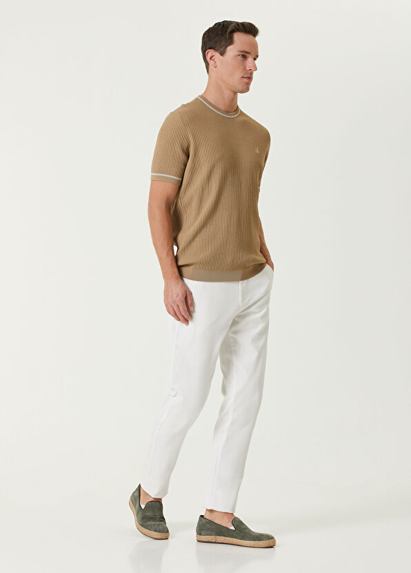 Beymen Club Beige Herringbone Short Sleeve Sweater - 3
