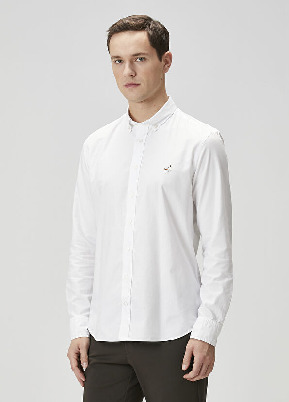 Beymen Club Slim Fit Beyaz Oxford Gömlek - 4