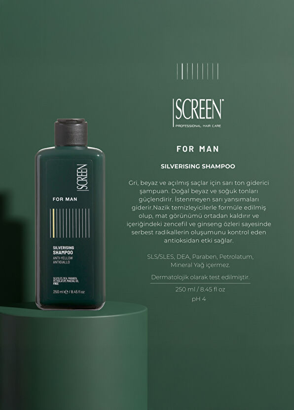 Screen Hair Care Silverising Gray Anti-Yellow Men's Shampoo for White and Light Colored Hair 250 ml - 2