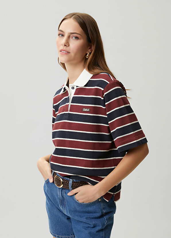 Beymen Club Burgundy Navy Blue Striped Polo T-Shirt - 1