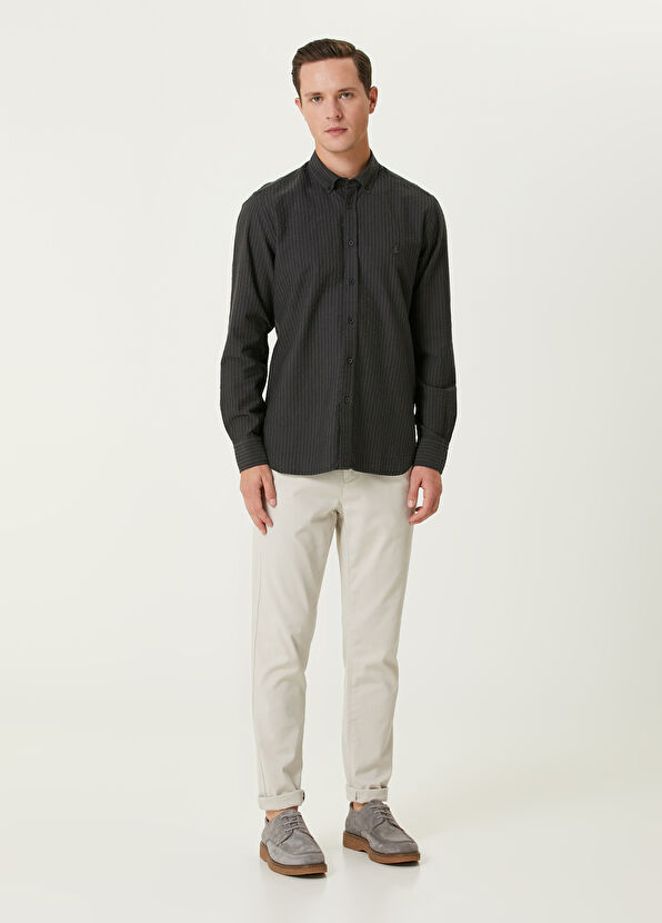 Beymen Club Slim Fit Anthracite Embossed Textured Shirt - 3