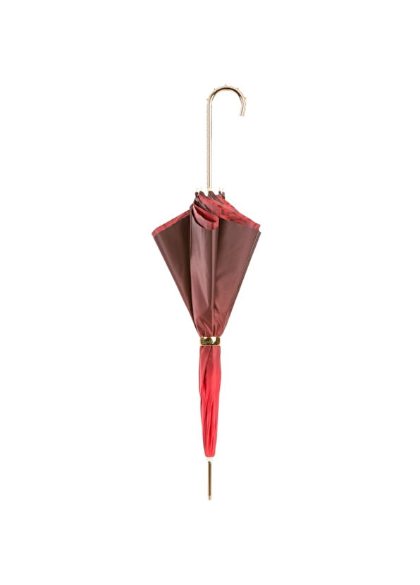 Pasotti Red Rose Pattern Brass Handle Manual Umbrella - 2