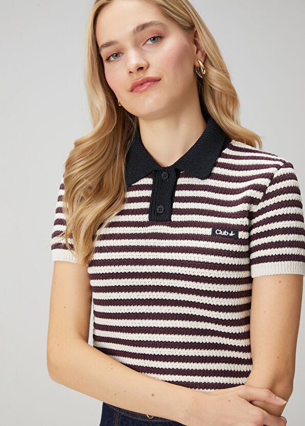 Beymen Club Bordo Beyaz Çizgili Polo Kazak - 2