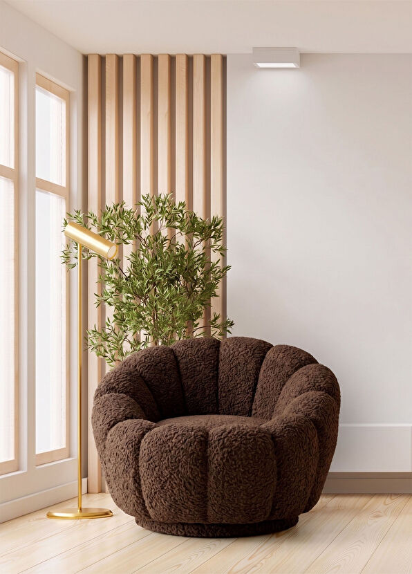 Bekaliving Potter Brown Teddy Swivel Leg Armchair and Pouf Set - 2