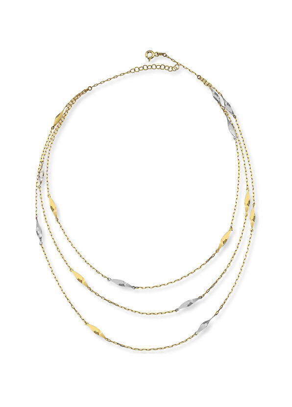 Üç Zincir Burma 14 Ayar Kadın Altın Kolye - Görsel 2