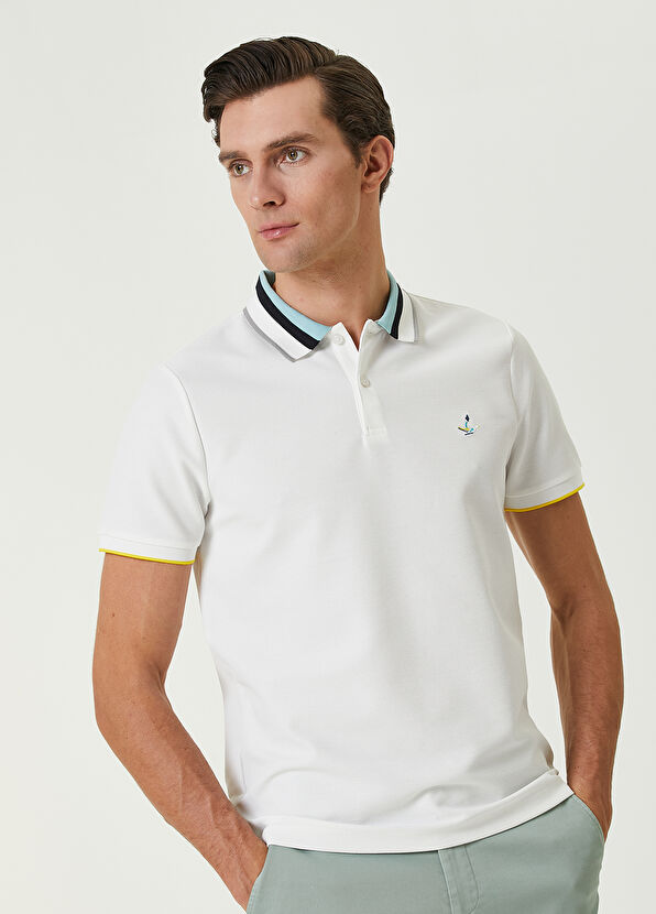 Beymen Club Comfort Fit Beyaz Polo Yaka Renkli Nakışlı T-shirt - 2