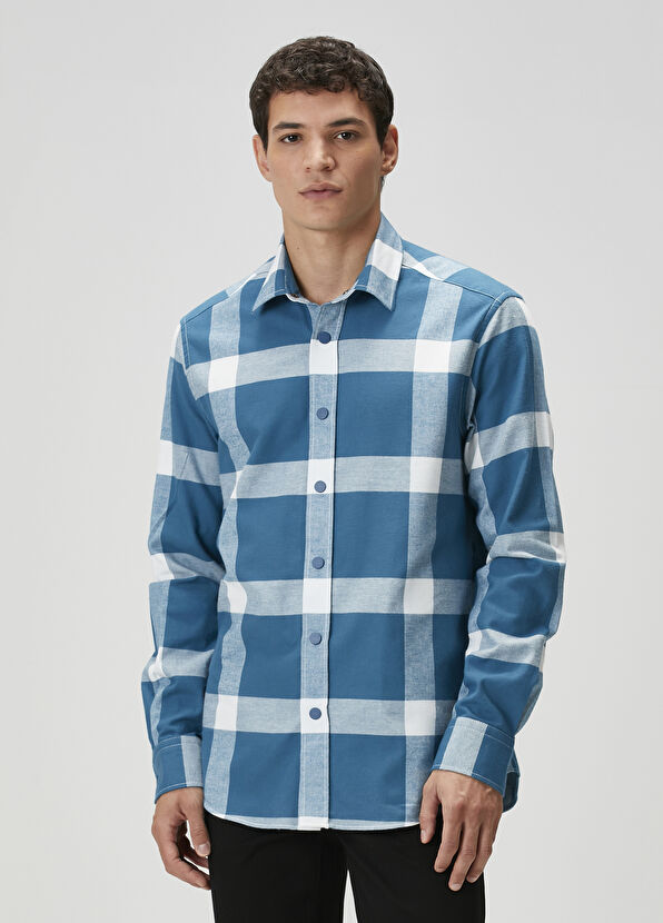 Beymen Club Comfort Fit Indigo Büyük Ekose Desenli Gömlek - 3