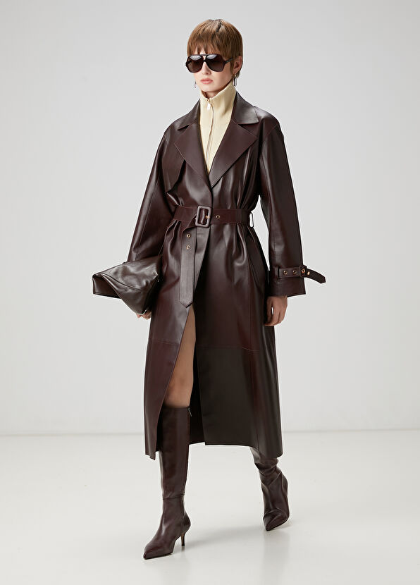 Beymen Club Burgundy Leather Coat - 2