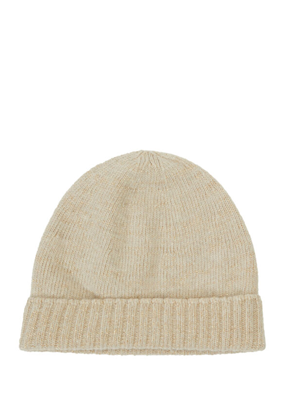 Ekru Simli Kadın Kaşmir Karışımlı Yün Bere - Görsel 3