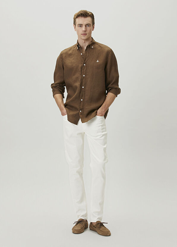 Beymen Club Kahverengi Comfort Fit Keten Gömlek - 4