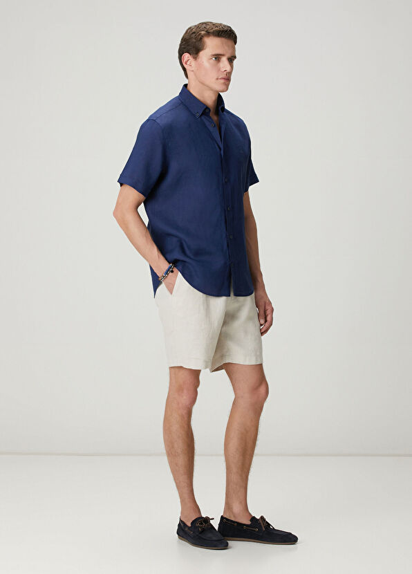 Beymen Club Lacivert Comfort Fit Kısa Kollu Keten Gömlek - 3