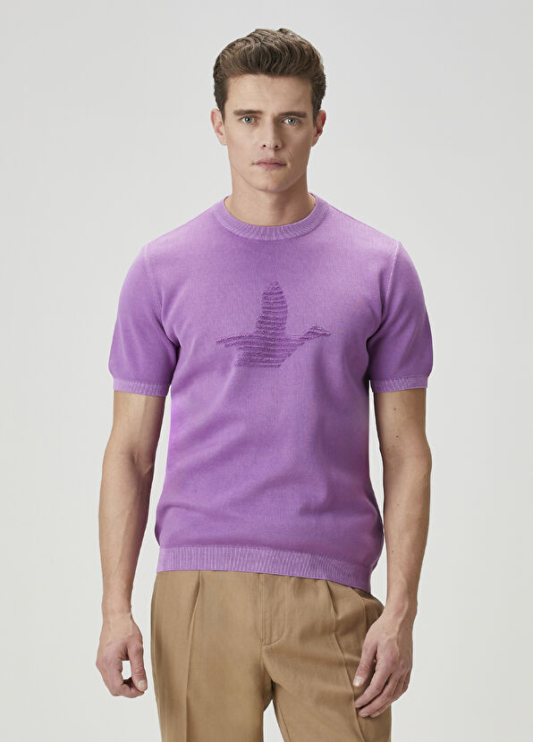 Beymen Club Mor Logo Jakarlı Kısa Kollu Kazak - 1