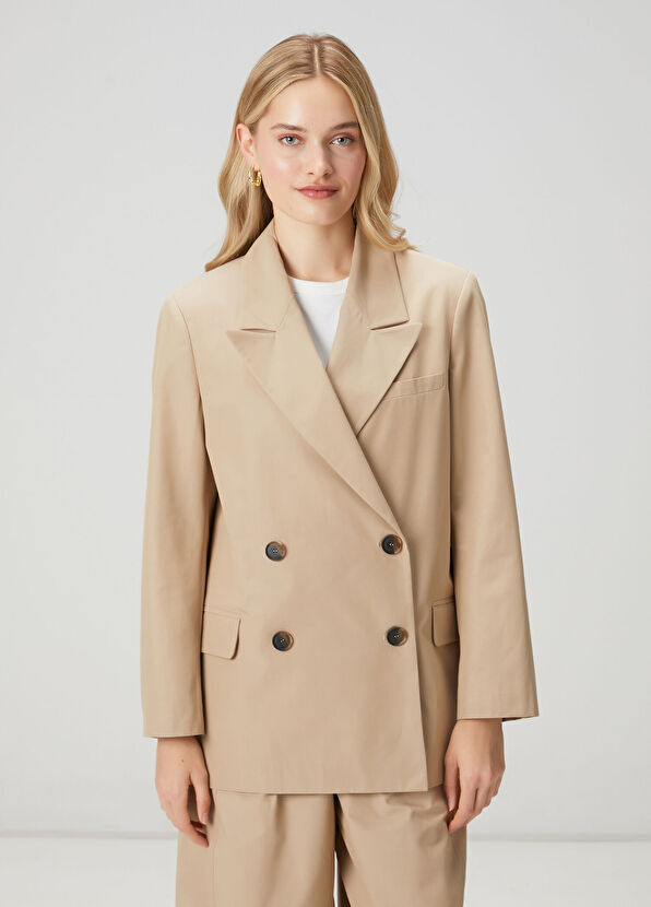 Beymen Club Oversize Bej Kruvaze Blazer - 4