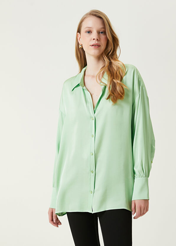 Beymen Club Light Green Loose Satin Shirt - 1