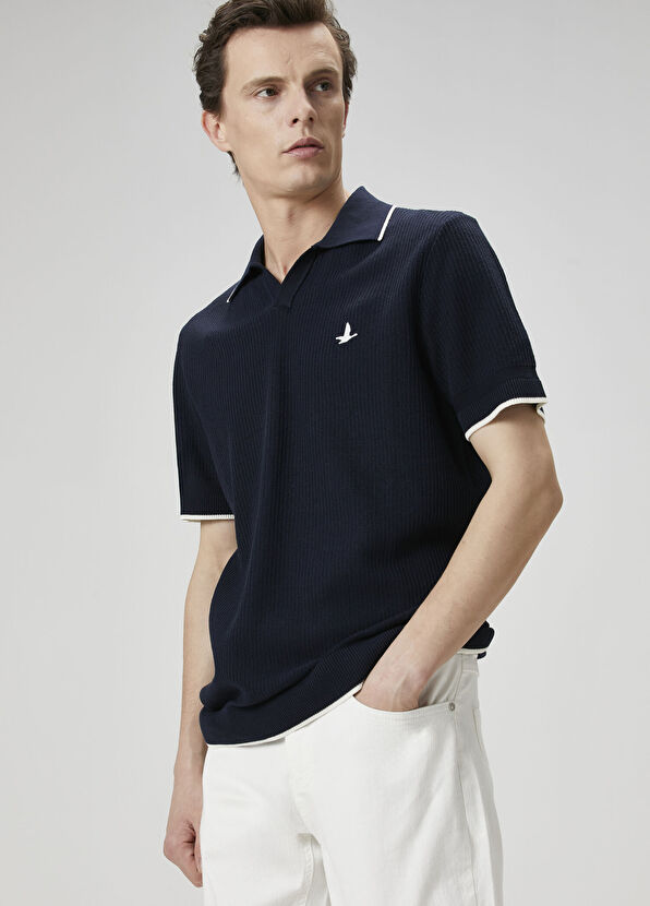 Beymen Club Navy Blue Dobby Short Sleeve Sweater - 2