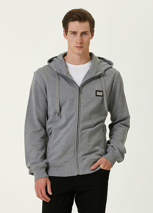 Dolce&Gabbana Essential Gray Hooded Logo Jersey Sweatshirt - 1