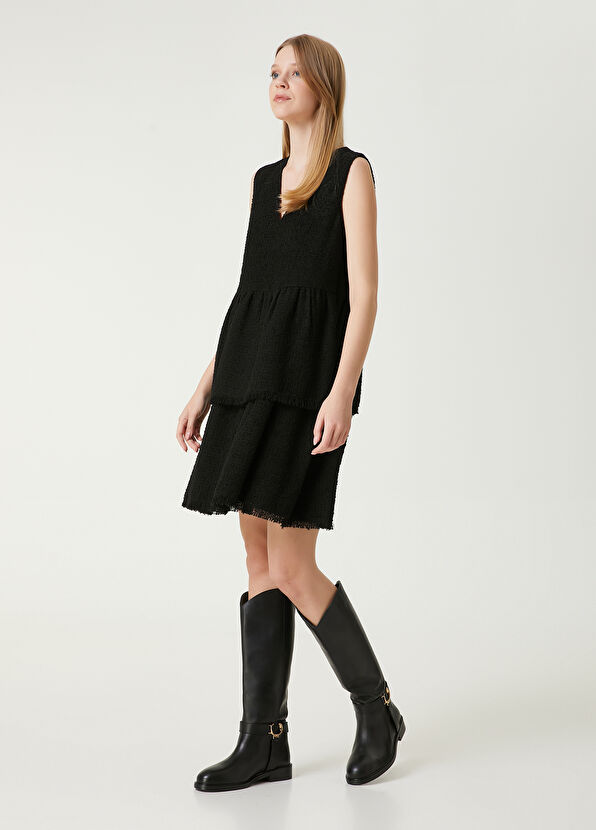 Beymen Club Siyah Tweed Dokulu Mini Elbise - 4