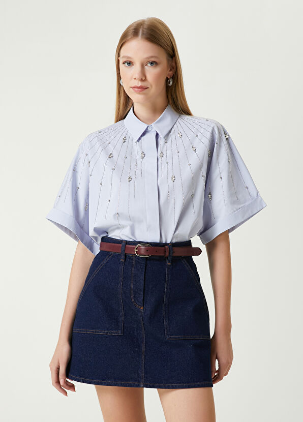 Beymen Club Blue Embellished Short Sleeve Shirt - 1