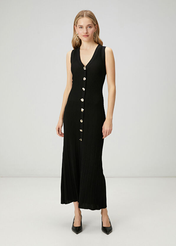 Beymen Club Black Amorphous Button-Down Maxi Knit Dress - 1