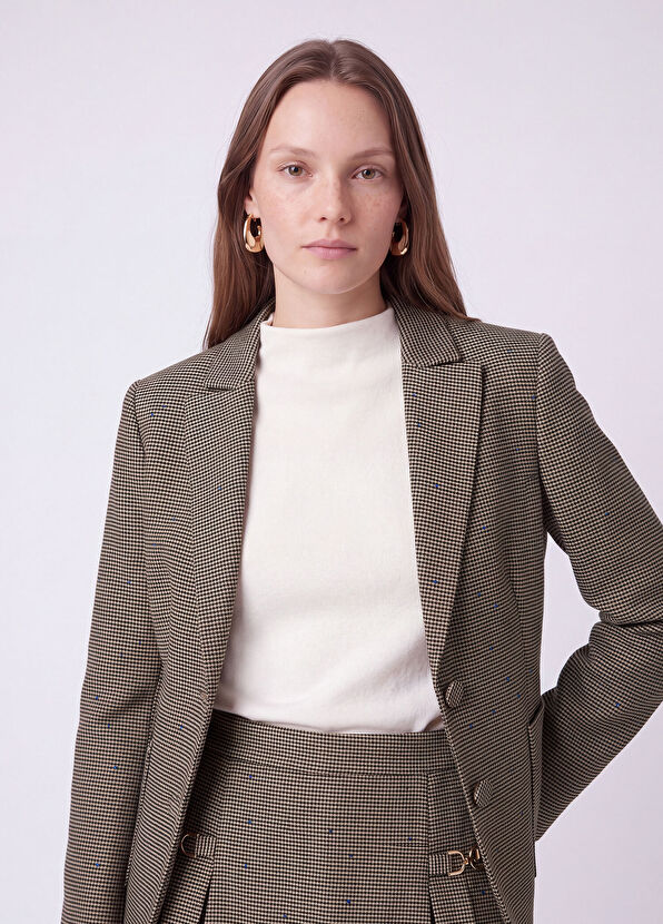 Beymen Club Beige Brown Houndstooth Blazer - 3