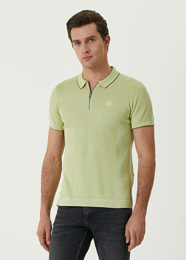 Beymen Club Yeşil Polo Yaka Tipping Dokulu Kısa Kollu Triko - 1