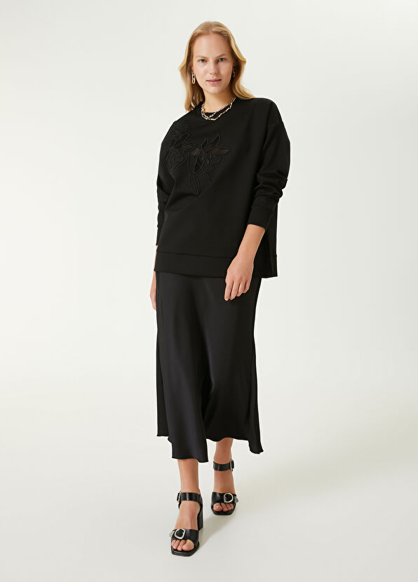 Beymen Club Siyah Çiçek Nakışlı Sweatshirt - 3