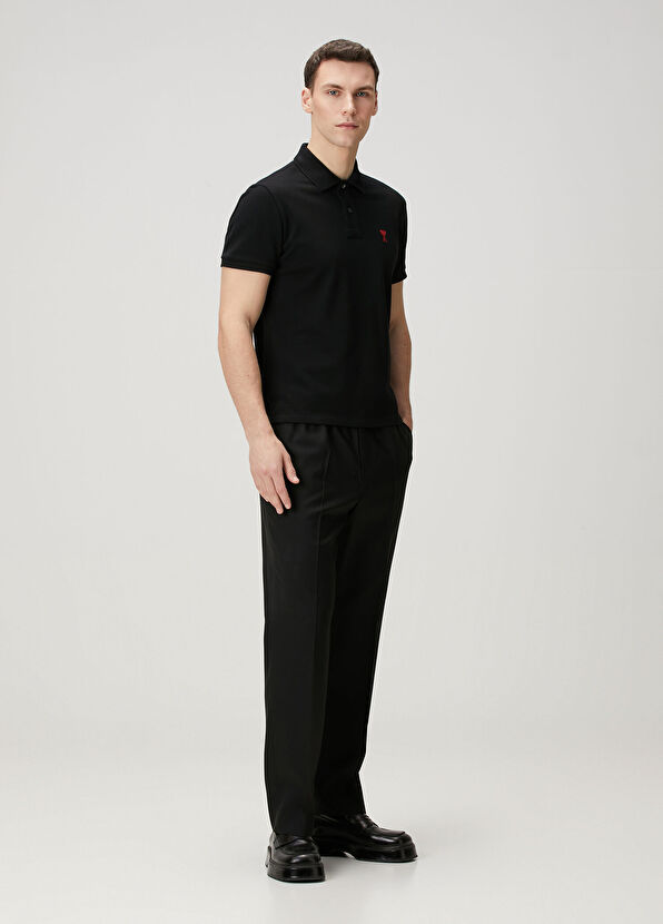 Ami Paris Siyah Polo Yaka Organik Pamuk T-shirt - 2