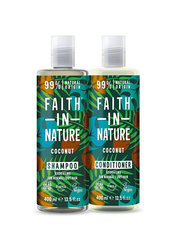 Faith In Nature Hindistan Cevizi %99 Doğal Nemlendirici Saç Kremi ve Şampuan 2x400 ml - 1